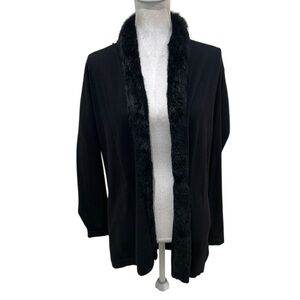 J McLaughlin Black open front Cardigan rabbit fur Trim size medium